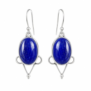 Boucles d'oreilles en argent sterling 925 avec lapis-lazuli bleu, faites à la main, ovales, en pierre précieuse, bijoux fins pour femmes - Product Image 5