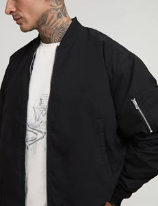 Custom Logo <b>Men's</b> Black <b>Bomber</b> <b>Jacket</b> Embroidered Logo Front Zipper Closure Casual Autumn Wear Regular Fit - Product Image 3