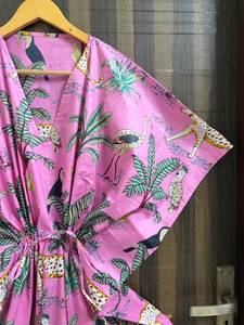 Vestido Kaftán de Algodón con Estampado Floral Rosa para Mujer, Estilo Informal, para la Playa, para el Verano, Estilo Bohemio - Product Image 2