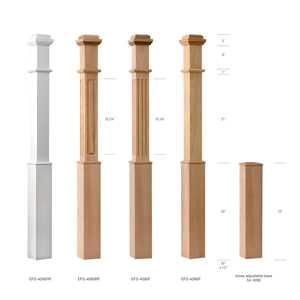 Traditional Solid Wood Newel Box with <b>Fluted</b> Detail 4090F Hard Maple Stair Parts for Indoor/Outdoor Staircase - Product Image 2