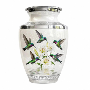 Urna de aluminio con diseño floral, urna de aluminio con patrón de flores, jarrón de aluminio con diseño de rosas, urna de aluminio con diseño de loto. - Product Image 1
