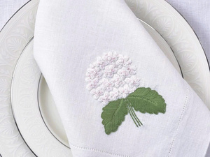 Servilletas de Tela de Lino Clásicas Personalizadas con Bordado de Hortensias Blancas, Tamaño Completo, con Dobladillo, Lavables a Máquina, para la Cena - Product Image 2