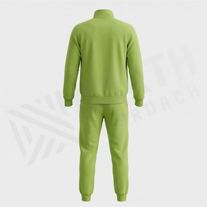 Ensemble de survêtement vert pour homme avec sweat-shirt à col montant et fermeture éclair intégrale, pantalon de jogging, couleur unie, décontracté, pour l'automne, en polyester respirant - Product Image 2