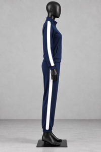 Ensemble de jogging décontracté pour femme, bleu marine, manches longues, fermeture éclair sur le devant, couleur unie, avec poches latérales, pour l'automne - Product Image 4