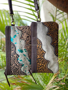 Porte-monnaie en cuir pour femmes, pochette en cuir à fourrure métallique, élégant, couleur Turquoise, Unique - Product Image 3