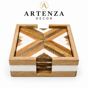 Wood Resin Coaster <b>Set</b> <b>Square</b> Drink Coasters Patterned Cup Pads for Home Office Restaurant - Product Image 4