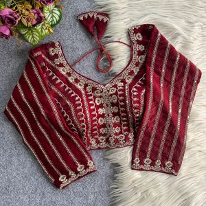 Designer <b>Gold</b> Embroidery And Coding Sequence Work Fandy Silk Fully Stitched Readymade <b>Blouse</b> - Product Image 4