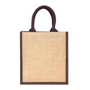Sac fourre-tout en jute personnalisé, petit format, avec poignée longue, fermeture ouverte, réutilisable pour l'extérieur, idéal pour les cadeaux et les courses, motif imprimé - Product Image 2