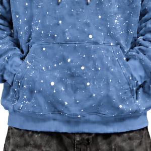 Custom Slate Blue <b>Galaxy</b> Print Mens Oversized <b>Hoodie</b> Heavyweight Fleece Casual Streetwear Pullover Sweatshirt Kangaroo Pocket - Product Image 6
