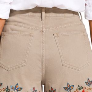 Shorts en jean kaki brodés pour femme, taille haute, ourlet festonné floral, en coton, décontractés, pour l'été, personnalisables OEM, marque privée, mode - Product Image 6