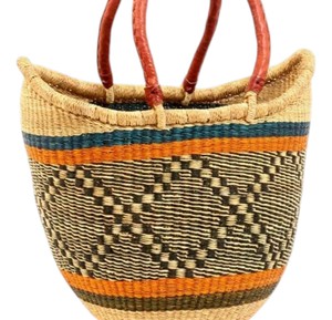Casual Handmade Seagrass <b>Handbags</b> Leather Handles Diamond Pattern Woven Straw Tote Bag <b>Summer</b> Purse - Product Image 3