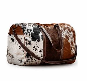 Bolsa de Viaje Ovalada de Cuero Vacuno para Hombre, Color Marrón y Blanco, con Correa para el Hombro, Cierre de Cremallera, Capacidad de 20-36L - Product Image 5