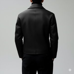 Unisex Canvas Formal Genuine Leather Woven Bomber <b>Jacket</b> Coated Crew Neck Front Logo Plain Dyed Breathable Windproof Premium - Product Image 2