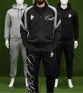 Cult Unisex Zip-Up Track Suit Black Gray Full-Printed Casual Hooded Sweatshirt Pants <b>Set</b> Regular Fit Autumn Wear 100% Cotton - Product Image 1