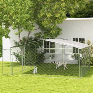 Recinto per Cani con Chiusura di Sicurezza 15FT X 15FT X 7.5FT, con Recinzione in Acciaio Zincato e Pareti Laterali in Rete per Giardino - Product Image 2