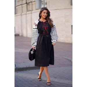 Vestido Bordado Ucraniano, Vestido Bordado Estilo Vyshyvanka, Vestido Bohemio Bordado con Flores Negras, Vestido Negro para Mujer, Vestido Ucraniano Negro - Product Image 1