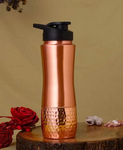 <b>Copper</b> Water <b>Bottle</b> With Flip Up Lid Reusable Handmade Ayurvedic <b>Drinking</b> Flask For Travel And Outdoor Use - Product Image 3