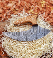 Handgesmeed Damascus staal modern Alaska-stijl Ulu-mes, halvemaanvormig lemmet, olijfhouten handvat, superscherp, ambidextrous, milieuvriendelijk
