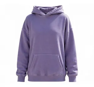 Sudadera con Capucha Extra Grande Color Lavanda Morado con Logotipo OEM, Unisex, 350GSM, Felpa, Hombros Caídos, Bolsillo Canguro - Product Image 4