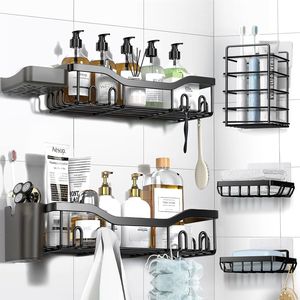 7 Pack Rustproof Stainless Steel <b>Corner</b> Bathroom <b>Shelves</b> Large Capacity No Drill Rack with Soap Dish and Toothbrush Holder - Product Image 1