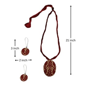 Unique Design <b>Red</b> Muga <b>Silk</b> Minimal Necklace Set with Oval Pendant Elegant Traditional Jewelry Women Festive Available For Sale - Product Image 3
