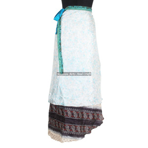Custom Size Women's Vintage Silk Sari Long Length <b>Wrap</b> <b>Skirt</b> Multi-Color 2-Layer Reversible Plus Size Pencil <b>Skirt</b> For Wear - Product Image 4