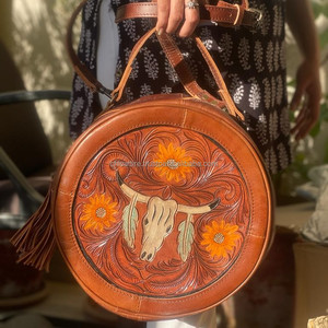 Real Leather Hand Tooling Carving Handmade Handbag <b>Sling</b> Bag Stylish Crossbody Shoulder Bags for Women Crossbody <b>Sling</b> Bag - Product Image 4