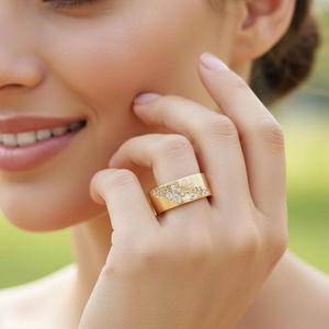 Custom Lab Grown Diamond Floral <b>Leaf</b> Wedding Band Ring Nature Inspired Luxury Unisex Fine <b>Jewelry</b> Gold Plated Trendy Loista - Product Image 3