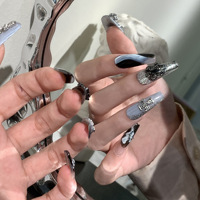 Extra Largo Ataúd Aurora Abyss Plata Gris Obsidiana Mármol Estrella Luna Acrílico Pre-diseñado Uñas del dedo del pie