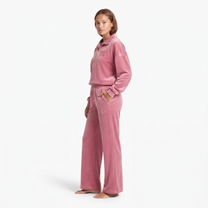 Ensemble de survêtement deux pièces pour femme de haute qualité : sweat à capuche zippé à quart de col, col rabattu, épaules tombantes et pantalon de jogging à jambes larges - Product Image 2