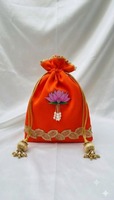 Sacs Potli Artisanaux Écologiques Festifs avec Ornements Lotus, Pochettes d'Emballage Cadeau Ethniques pour Mariages, Fruits Secs et Noix, Style Indien