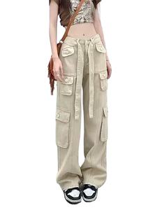 Pantalon cargo élégant pour femmes OEM ODM mode 6 poches pantalon cargo Streetwear 100% coton personnalisé ceinture taille femmes pantalon cargo - Product Image 4