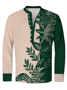 Chemise Homme Décontractée Multifonctionnelle Tendance Streetwear à Col Revers et Manches Longues, Motif Oiseau, Col en V, Coupe Droite, Tissée - Product Image 5
