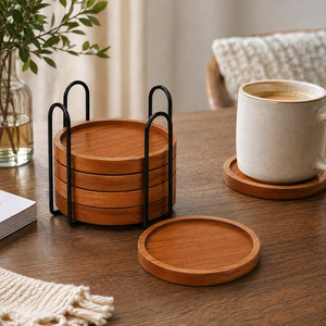 Ensemble de sous-verres en bois |   Sous-verres ronds en bois de 4 pouces |   Ensemble de 4, 6 ou 8 pièces |   Protecteur de table naturel pour tasses à thé - Product Image 1