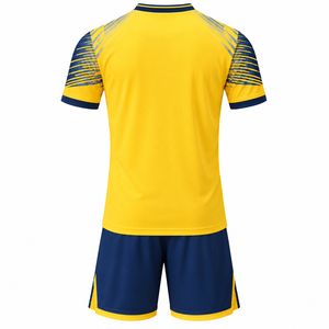 Ensemble de maillot de football personnalisé jaune et bleu marine à manches courtes, uniforme de football sublimé avec short assorti - Product Image 2