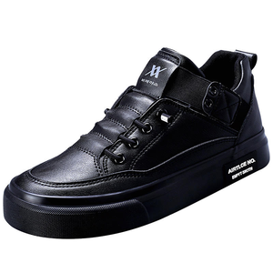 Zapatillas deportivas vulcanizadas negras de caña alta para hombre, hechas de cuero PU, elegantes zapatillas casuales con plataforma. - Product Image 4