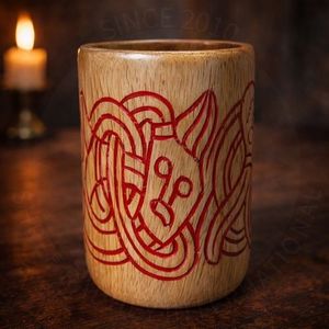 Taza Reutilizable de Madera de Teca Vintage, Ecológica, con Logotipo Grabado, Apta para Microondas y con Tapa, para Cerveza o Regalos - Product Image 1