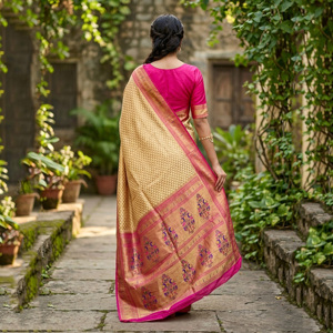 Sari en soie traditionnel multicolore vibrant, finition scintillante, tissage riche en Zari |   Tenue élégante pour mariage indien, bal de promo, plage ou soirée - Product Image 3