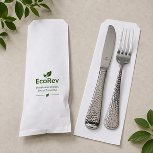 EcoRev Custom Luxury Kraft <b>Paper</b> <b>Biodegradable</b> Eco-Friendly Cutlery Bags Twisted Handles Self-Adhesive Seal Bottom Gusset Offset - Product Image 6