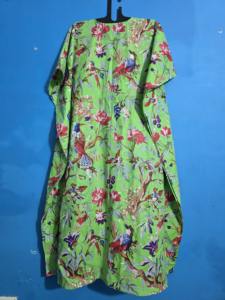 Vestido Kaftán de Algodón 100% de la India para Mujer, Talla Única, Estampado de Pájaros Verdes, Suave, Holgado, Cintura Elástica, para Uso Diario - Product Image 4