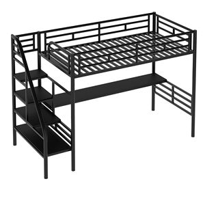 Letto a soppalco matrimoniale in metallo nero con scrivania, non richiede rete a molle, ideale per dormitorio - Product Image 5