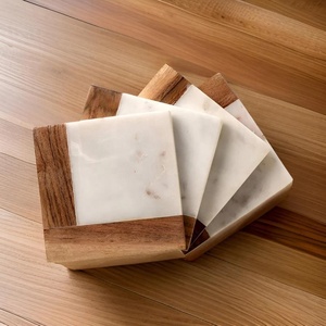 Juego de Posavasos Cuadrados Exclusivos de Mármol y Madera, Resistentes al Calor, Hechos a Mano, para Café, Té, Comedor y Decoración del Hogar - Product Image 1
