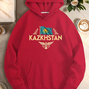 Sudadera con Capucha Casual para Mujer, Tejida, con Estampado de la Bandera de Kazajistán en Letras Grandes - Product Image 3