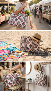 Bolso Tote Acolchado con Estampado Floral Rosa Indio, 100% Algodón, para Mujer, Grande, Venta al Por Mayor, Fabricante Personalizado - Product Image 3