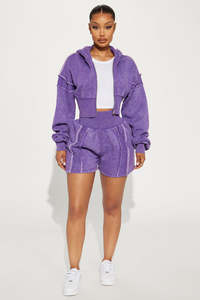 Conjunto de Sudadera Corta Morada con Volantes y Pantalones Cortos a Juego para Mujer, Estilo Y2K, Sudadera Tejida, Moda Otoñal - Product Image 2