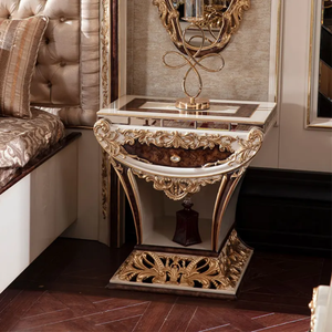 Ensemble de meubles de chambre à coucher de haute qualité, design royal classique européen, bois de mahogany massif, sculpté à l'ancienne, capitonné, taille king - Product Image 6