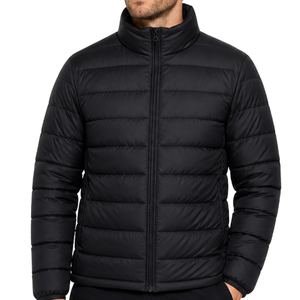 Veste matelassée classique pour homme, best-seller, noire, coupe ajustée, hiver, fermeture éclair intégrale, col montant, pliable. - Product Image 2