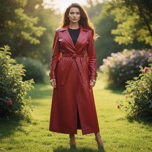 Manteau Trench Vintage Long en Cuir Véritable de Haute Qualité pour Femme, Modèle 2026, avec Ceinture et Doublure en Soie - Product Image 1