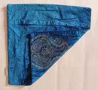 Housse de coussin carrée en velours turquoise brodée, style bohème, décoration d'intérieur, avec motif de défilement doré