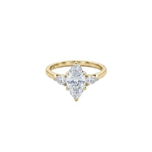 Bague à trois pierres en or massif 10K 14K 18K avec diamants de laboratoire taille marquise et poire, couleur DEF, clarté VS VVS, certifiée IGI - Product Image 1